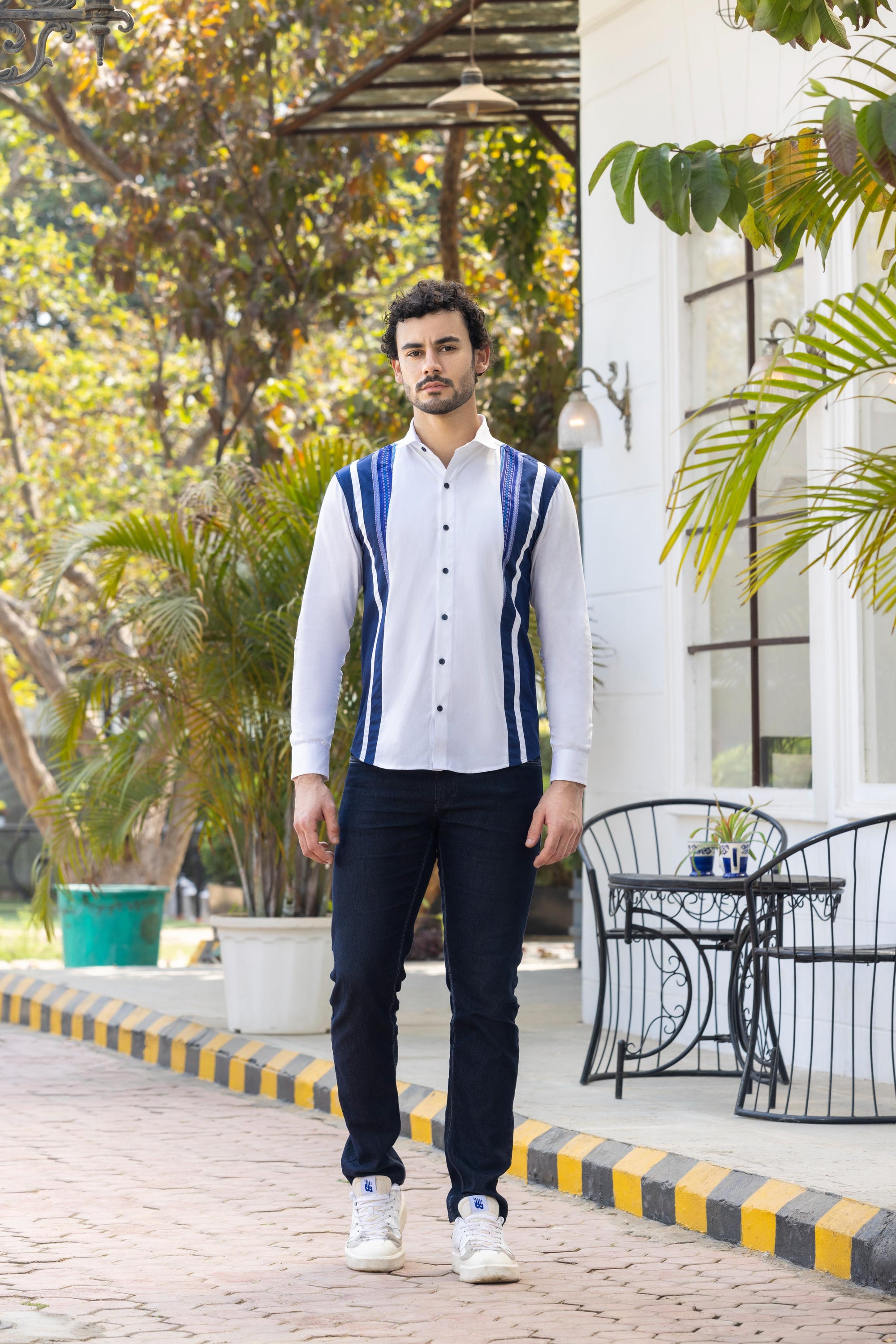 Azure Elegance Cut And Sew Shirt