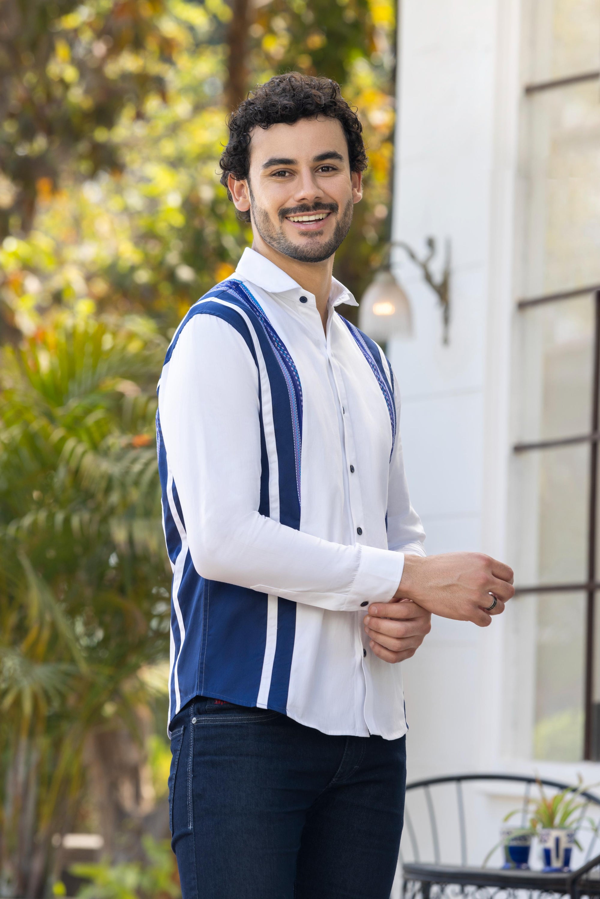 Azure Elegance Cut And Sew Shirt