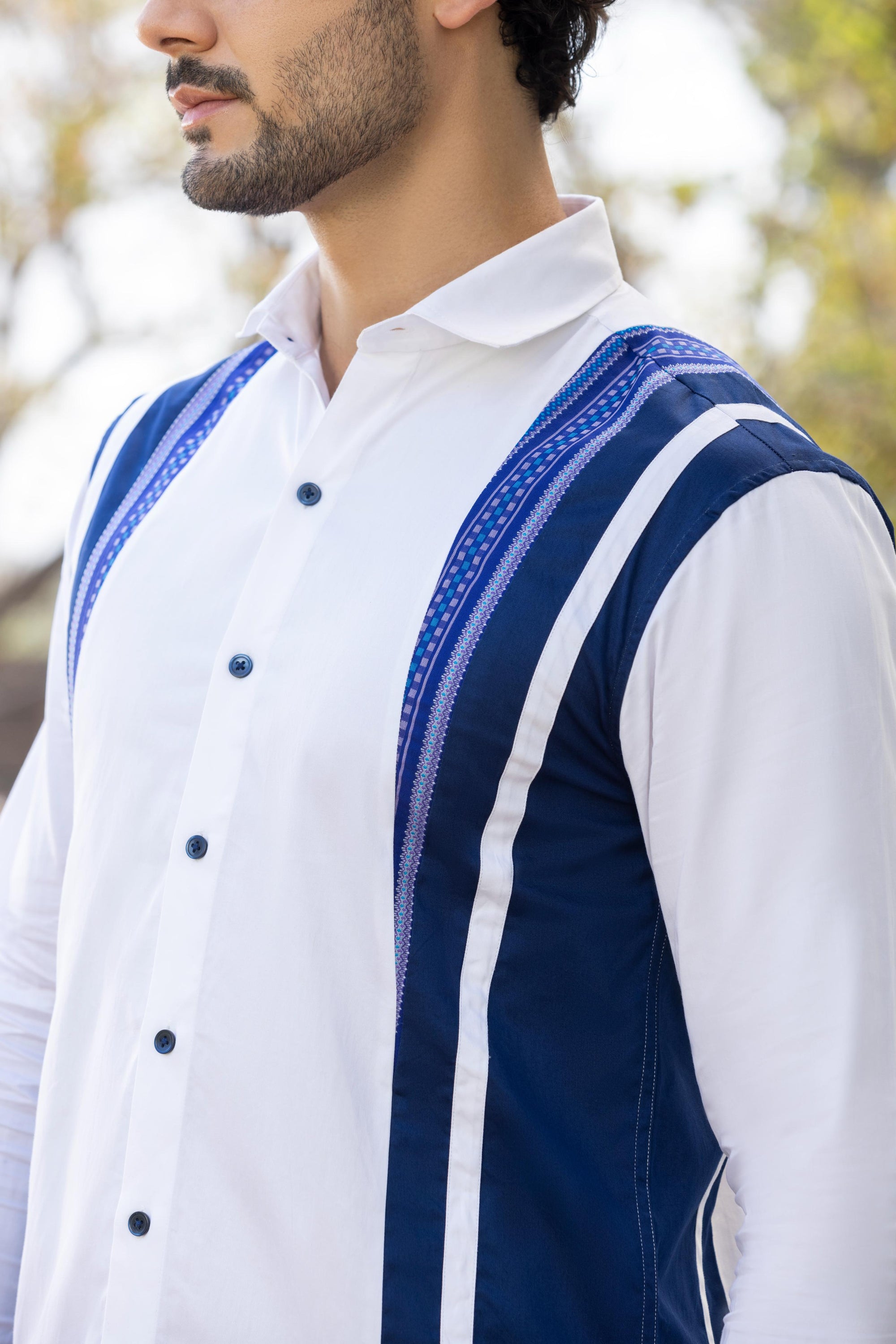 Azure Elegance Cut And Sew Shirt