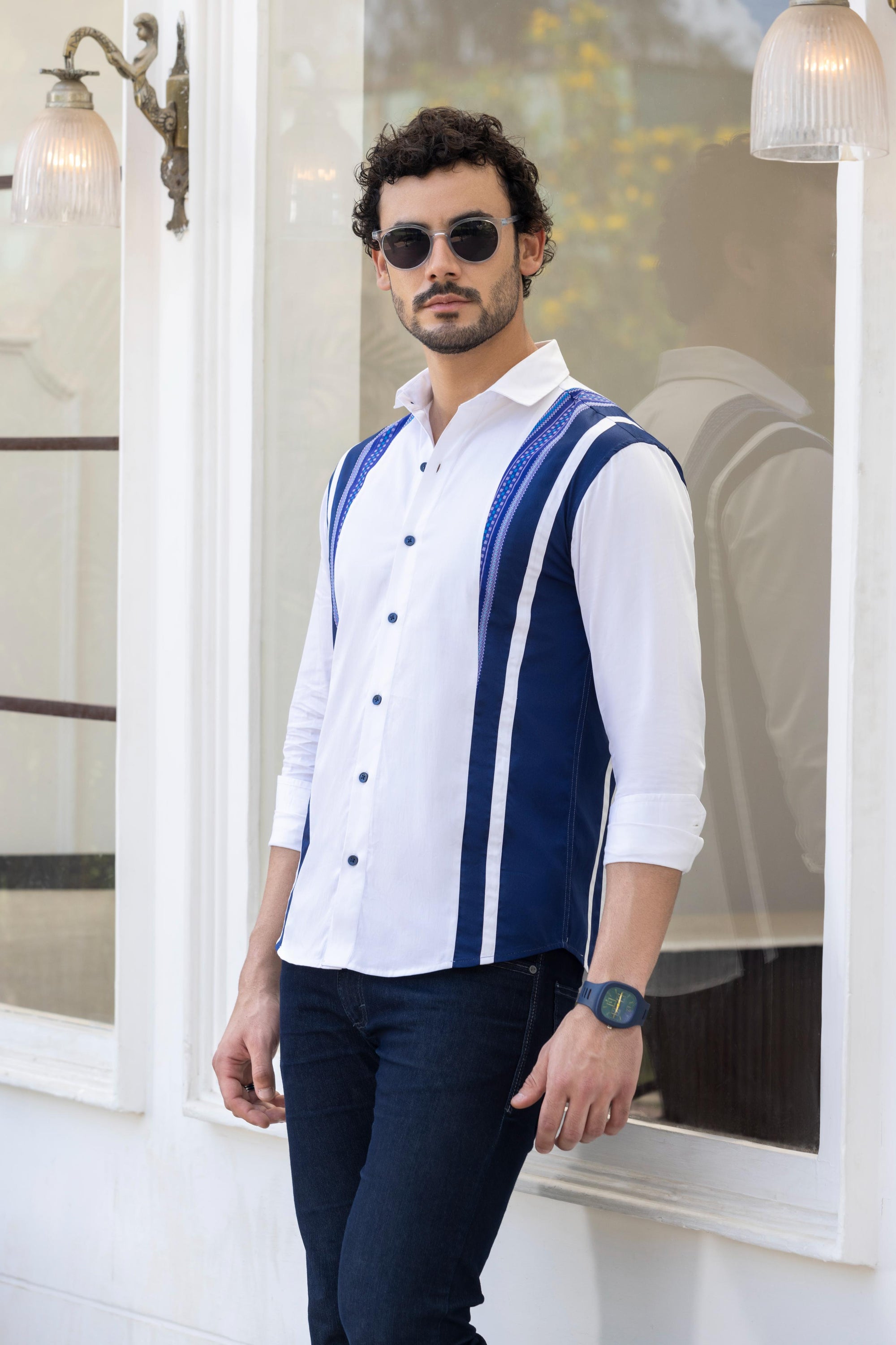 Azure Elegance Cut And Sew Shirt