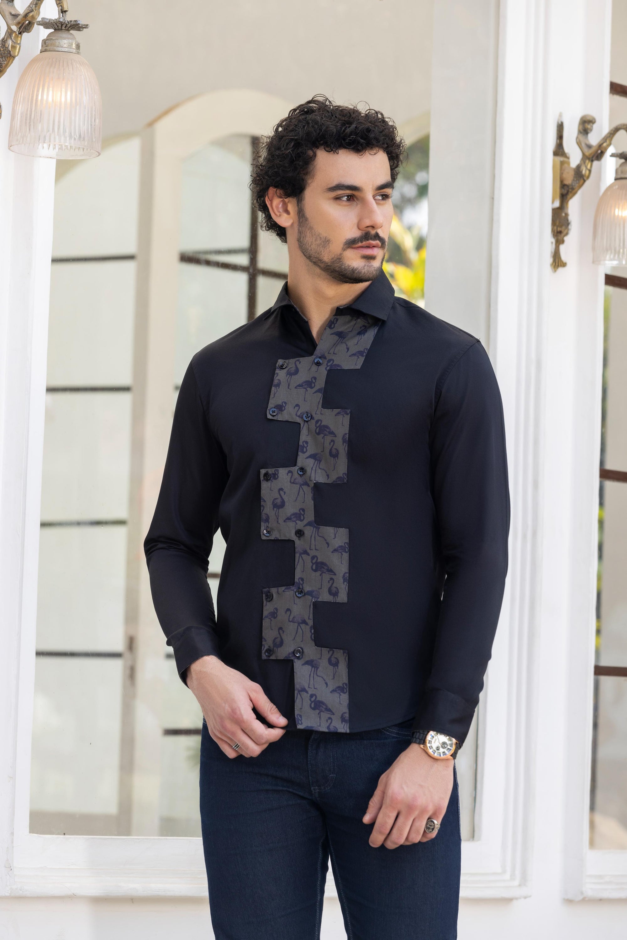 Urbance Elegance Cut And Sew Shirt