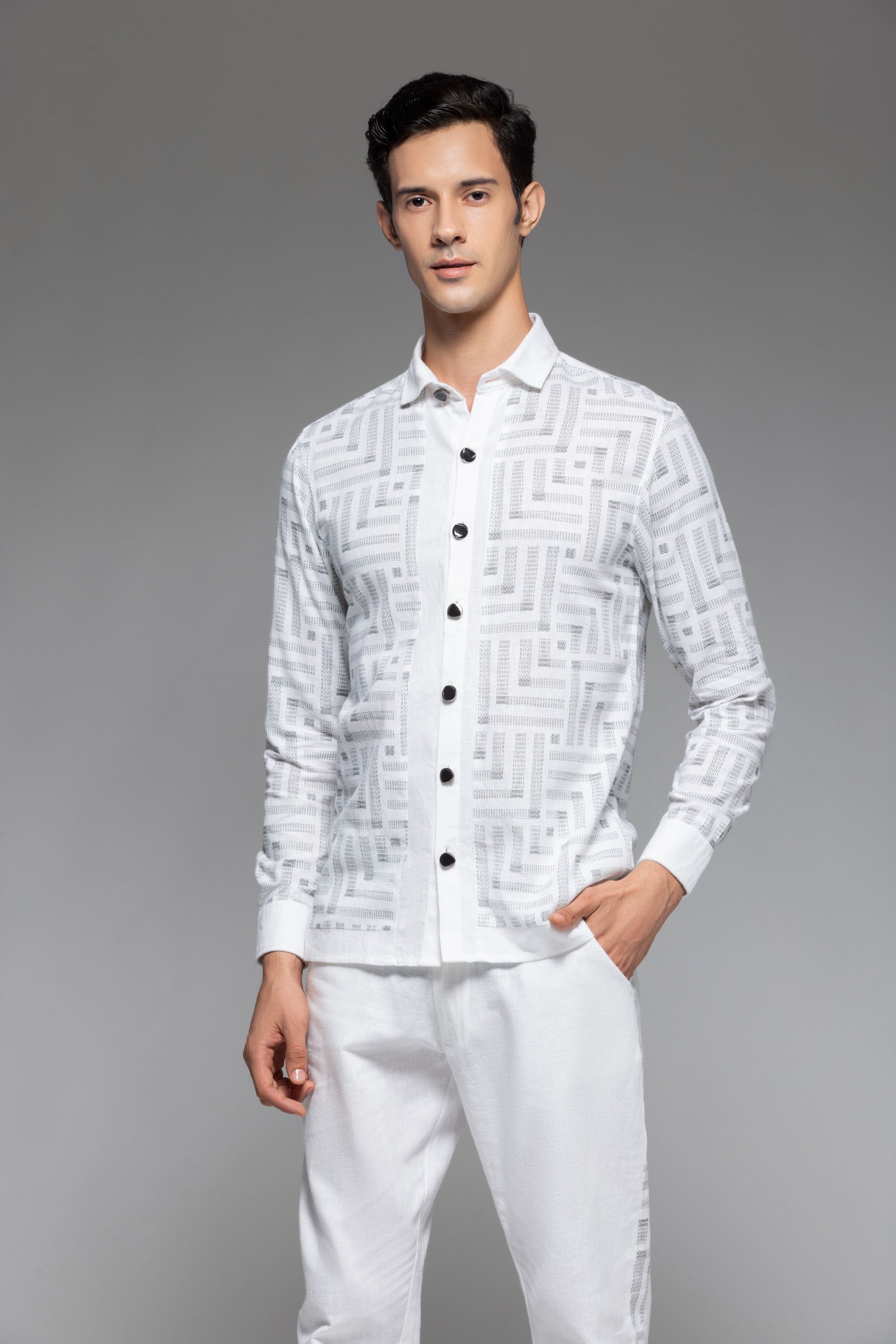 Ivory Linen Ensemble Shirt