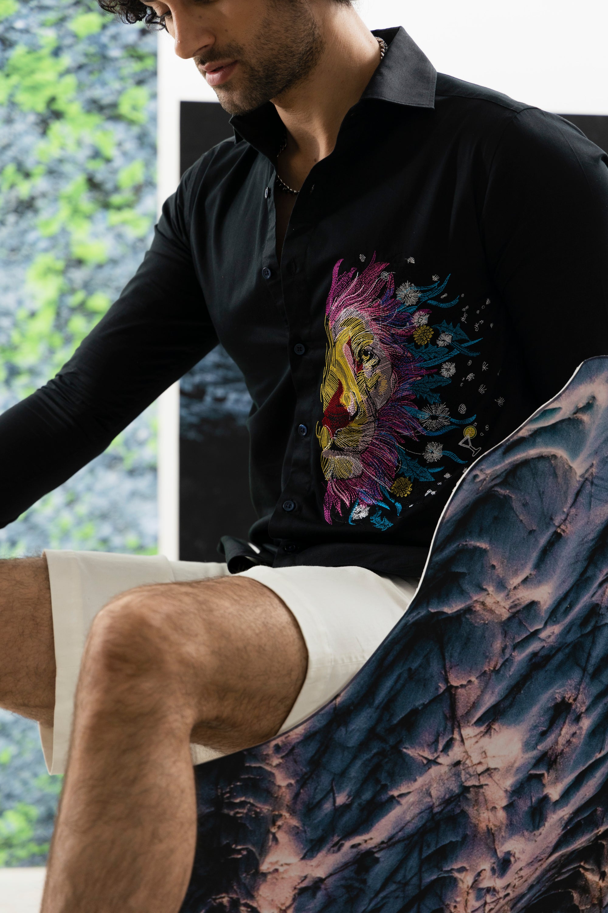 Abstract Lion - Embroidered Shirts